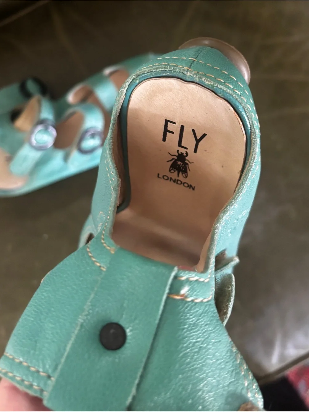 Fly London Teal Leather Open-Toe Buckle Sandals - Picture 5 of 6
